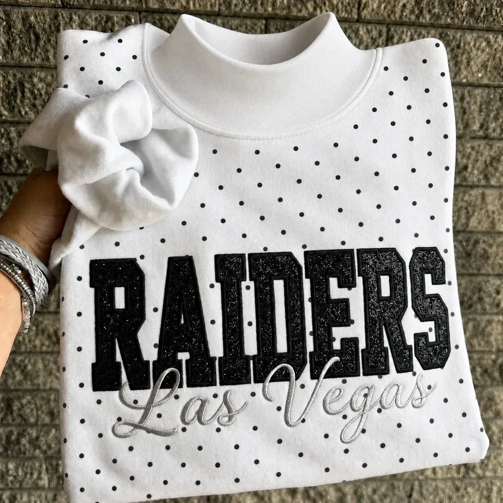Custom Glitter Embroidered Polka Dot Mockneck Sweatshirt, Personalized Team Game Day Crewneck