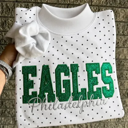 Custom Glitter Embroidered Polka Dot Mockneck Sweatshirt, Personalized Team Game Day Crewneck