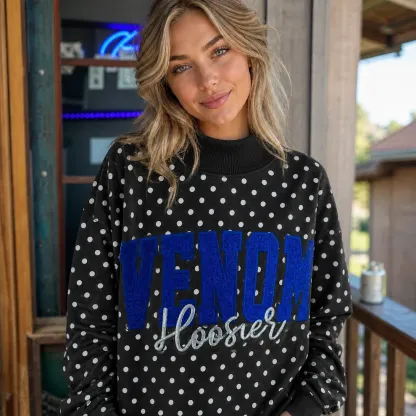 Custom Glitter Embroidered Polka Dot Mockneck Sweatshirt, Personalized Team Game Day Crewneck