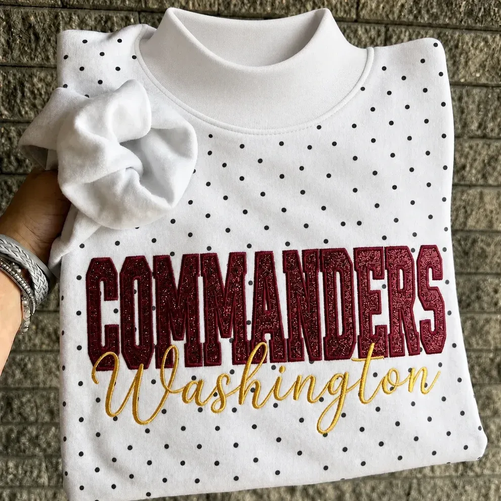Custom Glitter Embroidered Polka Dot Mockneck Sweatshirt, Personalized Team Game Day Crewneck