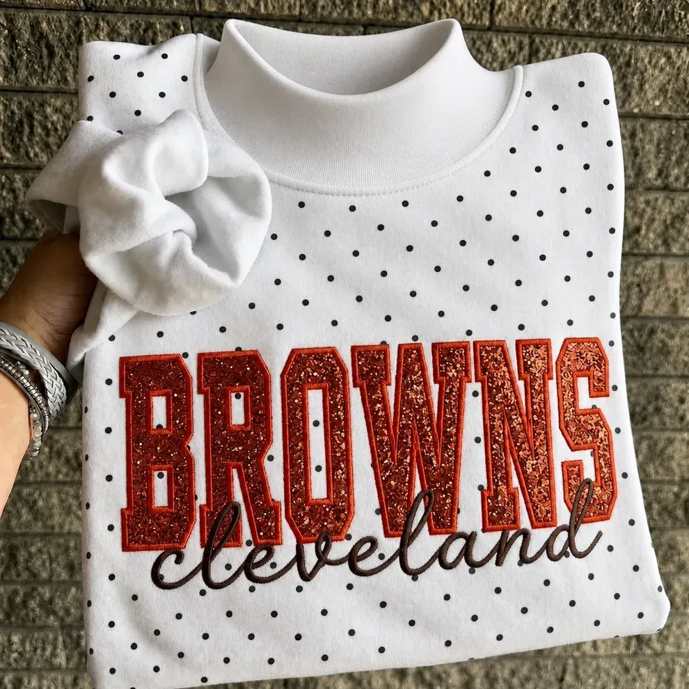 Custom Glitter Embroidered Polka Dot Mockneck Sweatshirt, Personalized Team Game Day Crewneck