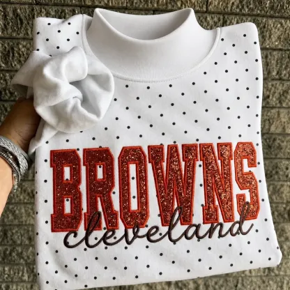 Custom Glitter Embroidered Polka Dot Mockneck Sweatshirt, Personalized Team Game Day Crewneck
