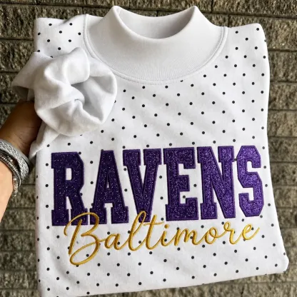 Custom Glitter Embroidered Polka Dot Mockneck Sweatshirt, Personalized Team Game Day Crewneck
