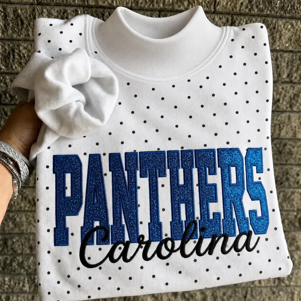 Custom Glitter Embroidered Polka Dot Mockneck Sweatshirt, Personalized Team Game Day Crewneck