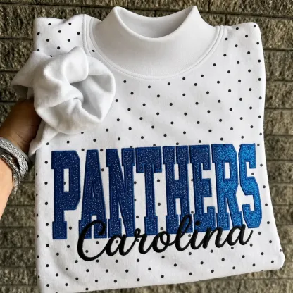 Custom Glitter Embroidered Polka Dot Mockneck Sweatshirt, Personalized Team Game Day Crewneck