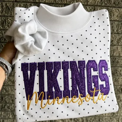 Custom Glitter Embroidered Polka Dot Mockneck Sweatshirt, Personalized Team Game Day Crewneck