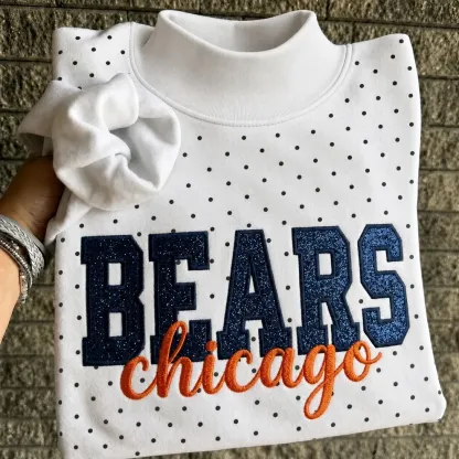 Custom Glitter Embroidered Polka Dot Mockneck Sweatshirt, Personalized Team Game Day Crewneck