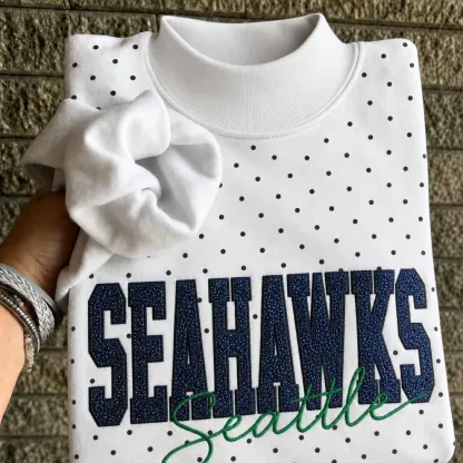 Custom Glitter Embroidered Polka Dot Mockneck Sweatshirt, Personalized Team Game Day Crewneck