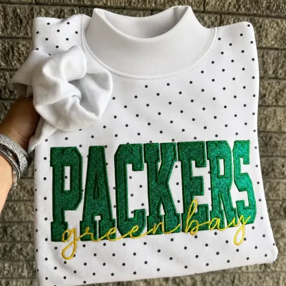 Custom Glitter Embroidered Polka Dot Mockneck Sweatshirt, Personalized Team Game Day Crewneck
