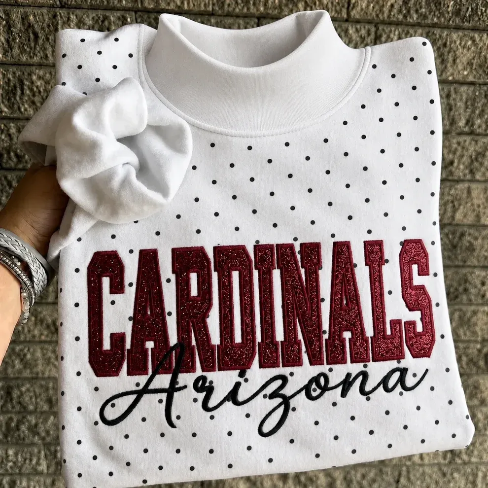 Custom Glitter Embroidered Polka Dot Mockneck Sweatshirt, Personalized Team Game Day Crewneck