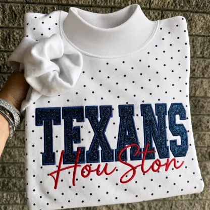 Custom Glitter Embroidered Polka Dot Mockneck Sweatshirt, Personalized Team Game Day Crewneck