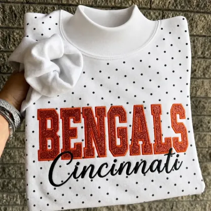 Custom Glitter Embroidered Polka Dot Mockneck Sweatshirt, Personalized Team Game Day Crewneck