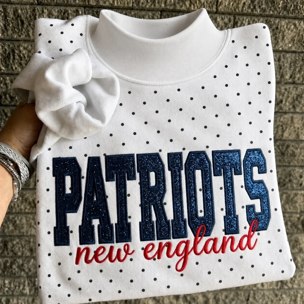 Custom Glitter Embroidered Polka Dot Mockneck Sweatshirt, Personalized Team Game Day Crewneck