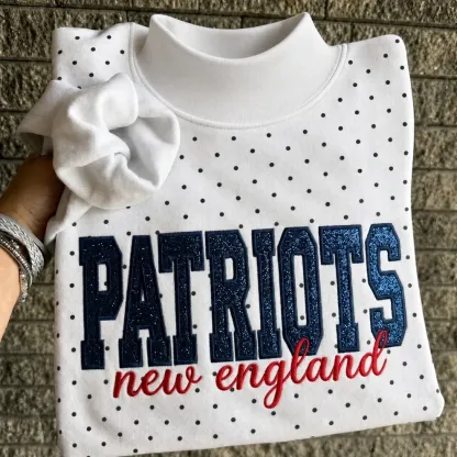 Custom Glitter Embroidered Polka Dot Mockneck Sweatshirt, Personalized Team Game Day Crewneck