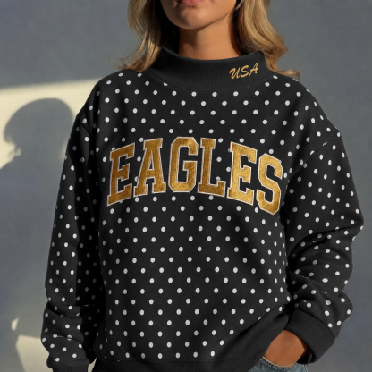 Custom Mockneck Embroidered Team Name Polka Dot Sweatshirt – Stand-up Collar | Game Day Wear