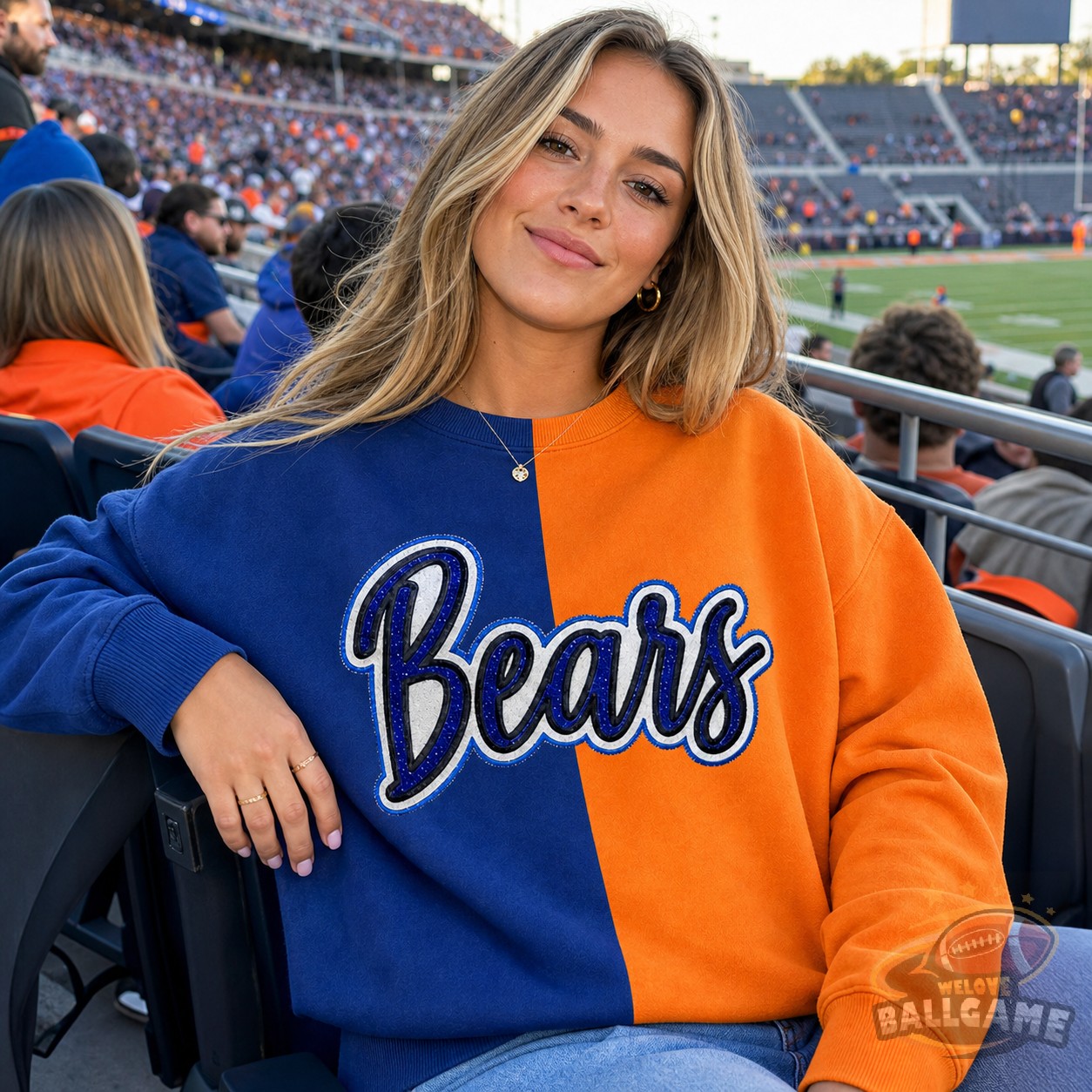 Custom Glitter Team Name Embroidered Two Tone Crewneck Sweatshirt, Personalized Game Day Pullover