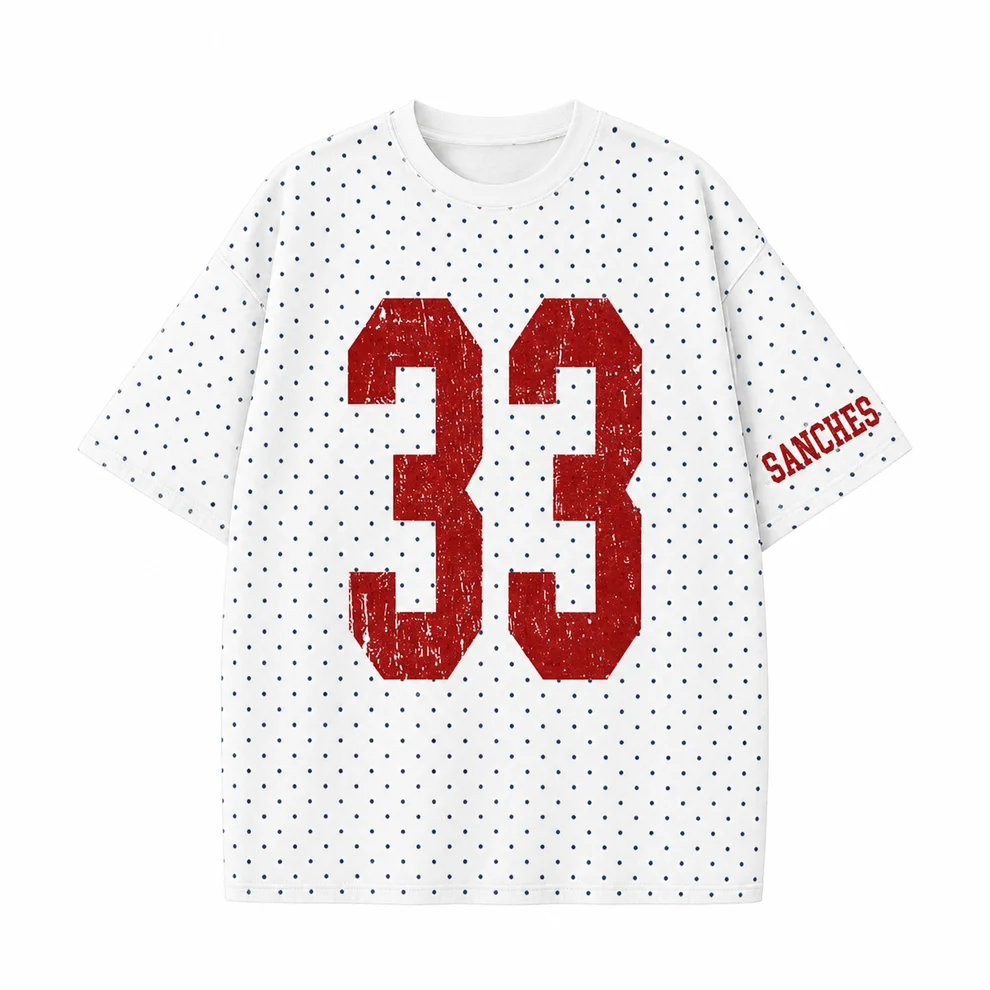Custom Vintage Varsity Number or Letter Polka Dot Washed T-Shirt, Personalized Team Name Game Day Tee