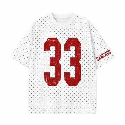 Custom Vintage Varsity Number or Letter Polka Dot Washed T-Shirt, Personalized Team Name Game Day Tee