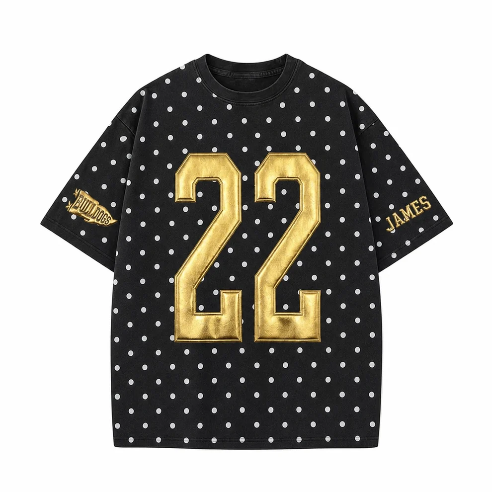 Custom Metallic Puff Number Polka Dot T-Shirt, Personalized Team Name Game Day Tee