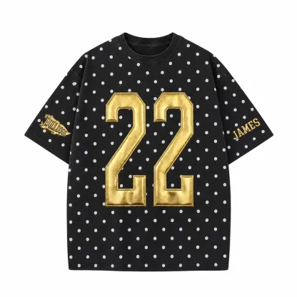 Custom Metallic Puff Number Polka Dot T-Shirt, Personalized Team Name Game Day Tee