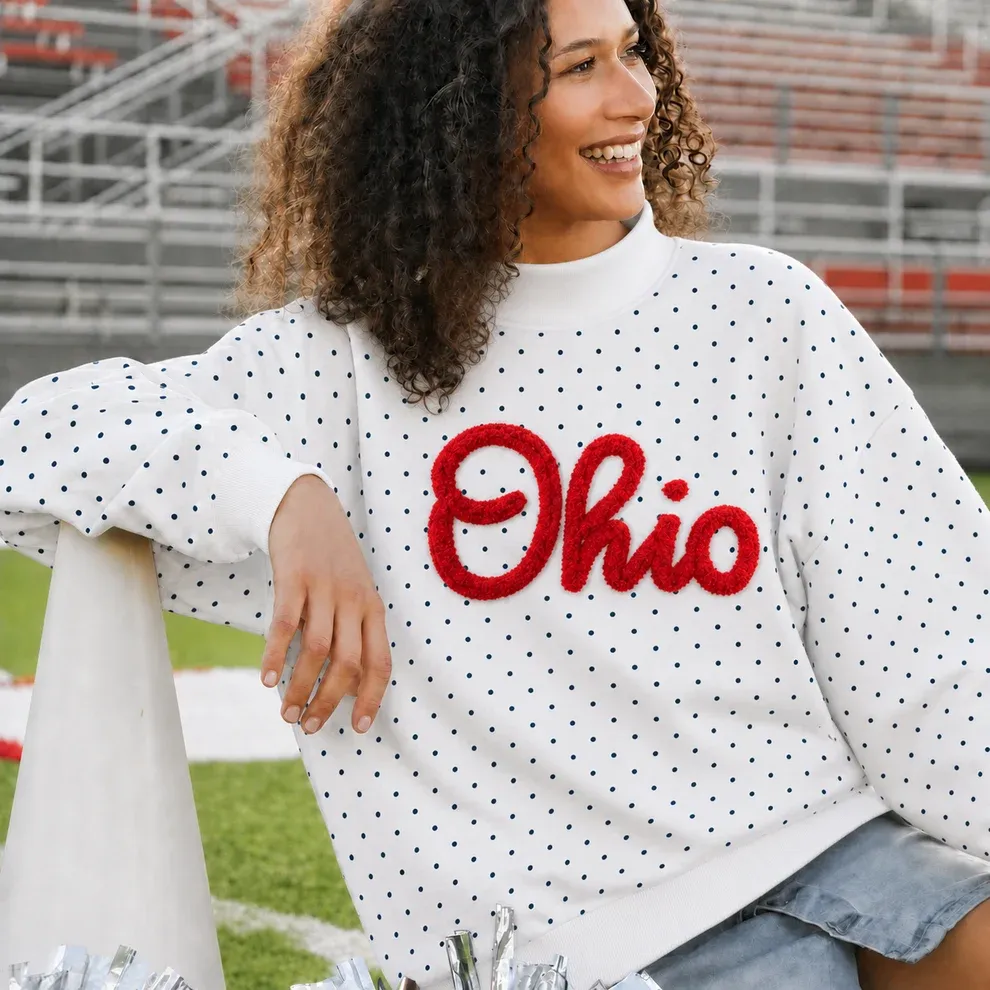 Custom College Chenille Team Name Embroidered Polka Dot Mockneck Game Day Wear