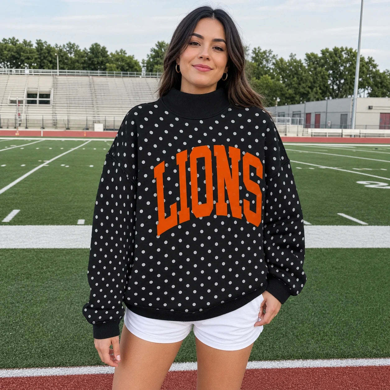 Custom College Print Team Name Stand-up Collar Polka Dot Sweatshirt | Sports Gifts | Game Day Wear