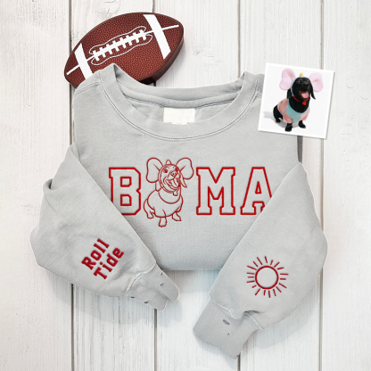 Custom Alabama Embroidered Sweatshirt – Personalized College Spirit Wear, Pet Protrait Embroidered Sweatshirt, Game Day Outfit