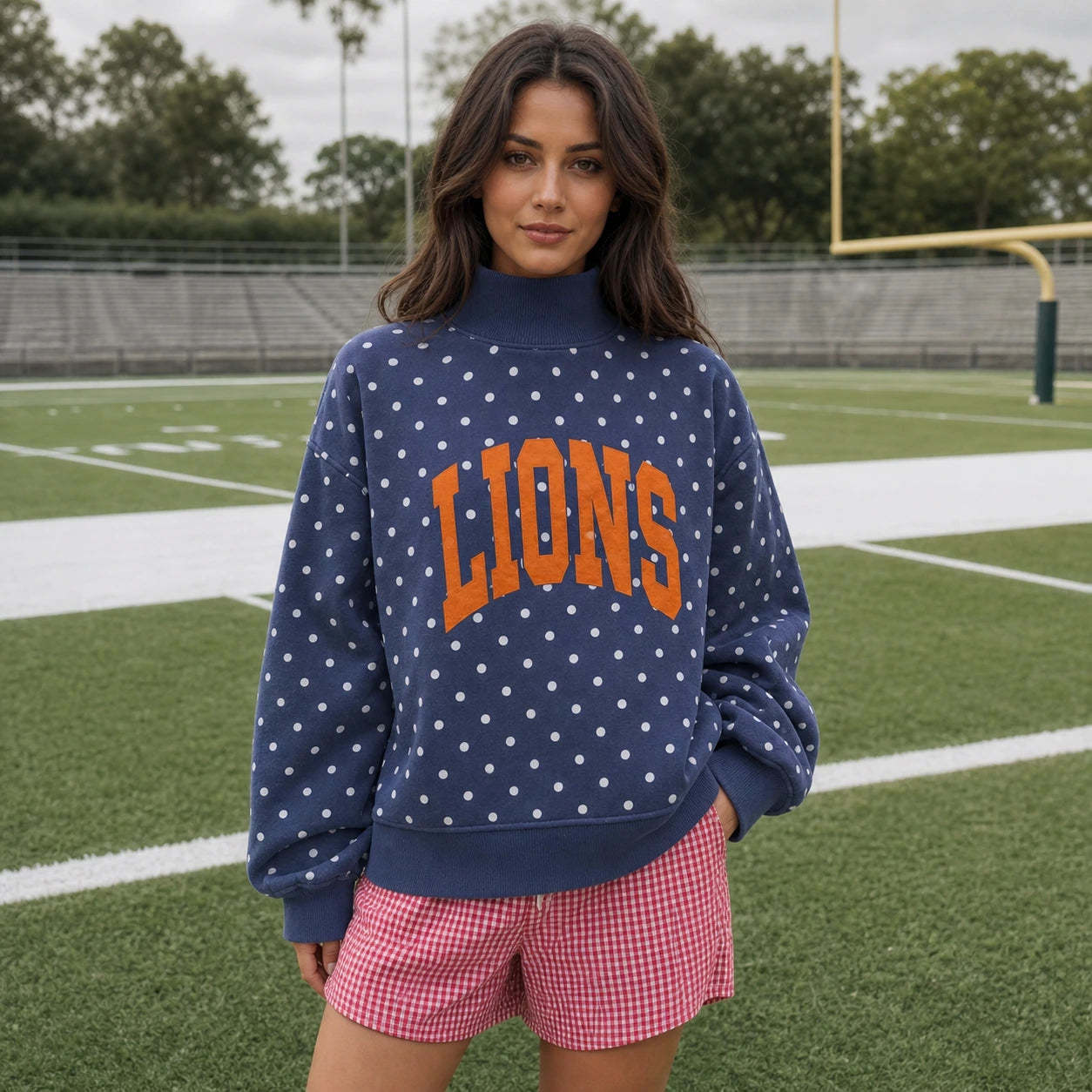 Custom College Print Team Name Stand-up Collar Polka Dot Sweatshirt | Sports Gifts | Game Day Wear