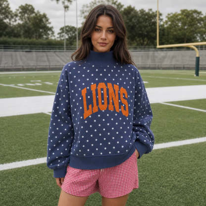 Custom College Print Team Name Stand-up Collar Polka Dot Sweatshirt | Sports Gifts | Game Day Wear