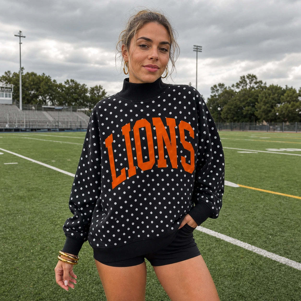 Custom College Print Team Name Stand-up Collar Polka Dot Sweatshirt | Sports Gifts | Game Day Wear