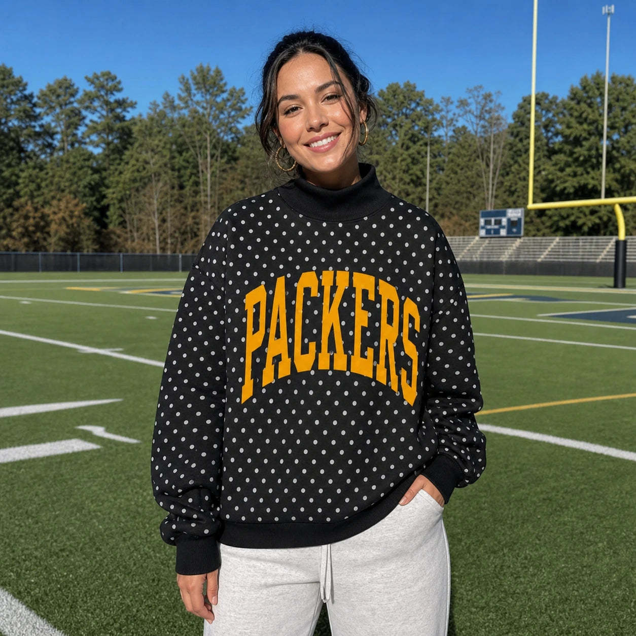 Custom College Print Team Name Stand-up Collar Polka Dot Sweatshirt | Sports Gifts | Game Day Wear