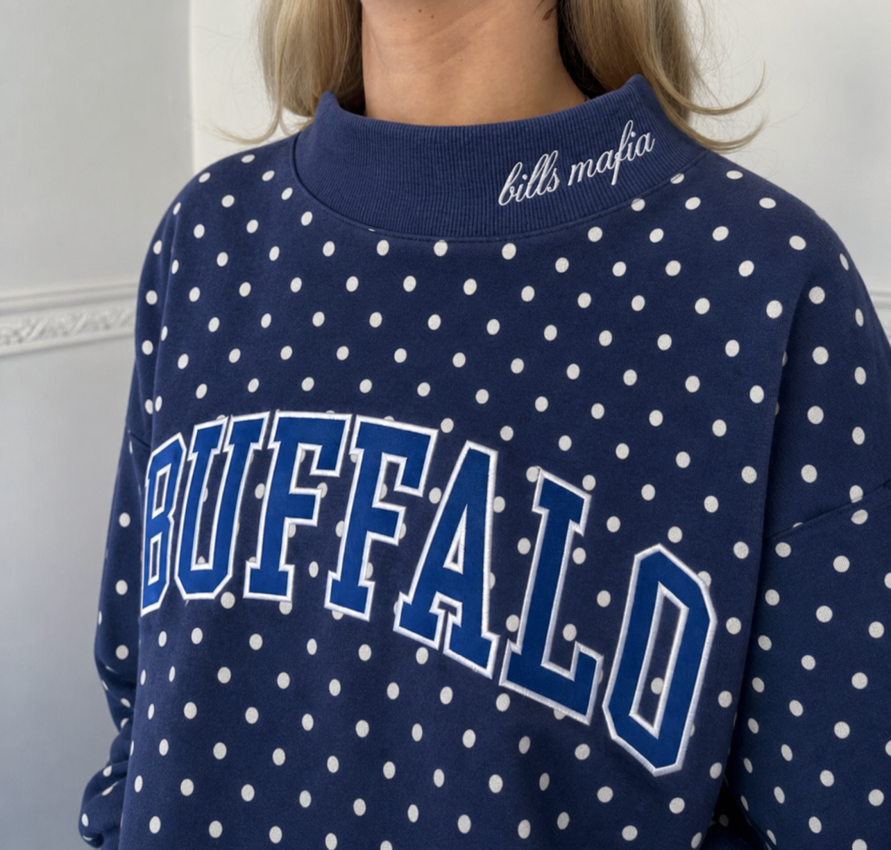 Custom Embroidered Team Name Polka Dot Mockneck  – Stand-up Collar | Game Day Wear