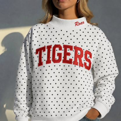 Custom Mockneck Embroidered Team Name Polka Dot Sweatshirt – Stand-up Collar | Game Day Wear