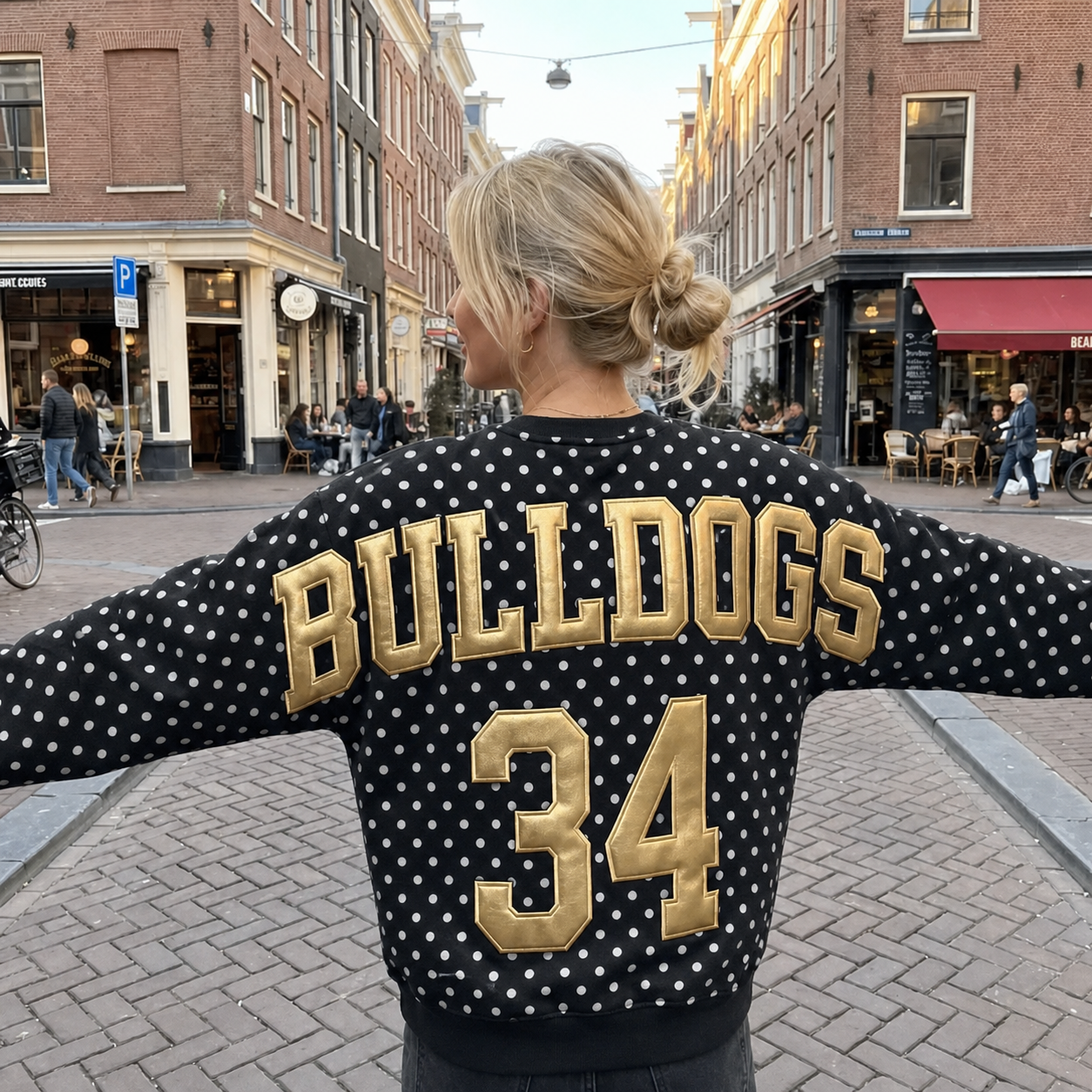 Custom Metallic Puff Football Polka Dot Sweatshirt Personalized Team Name and Number | Game Day Wear