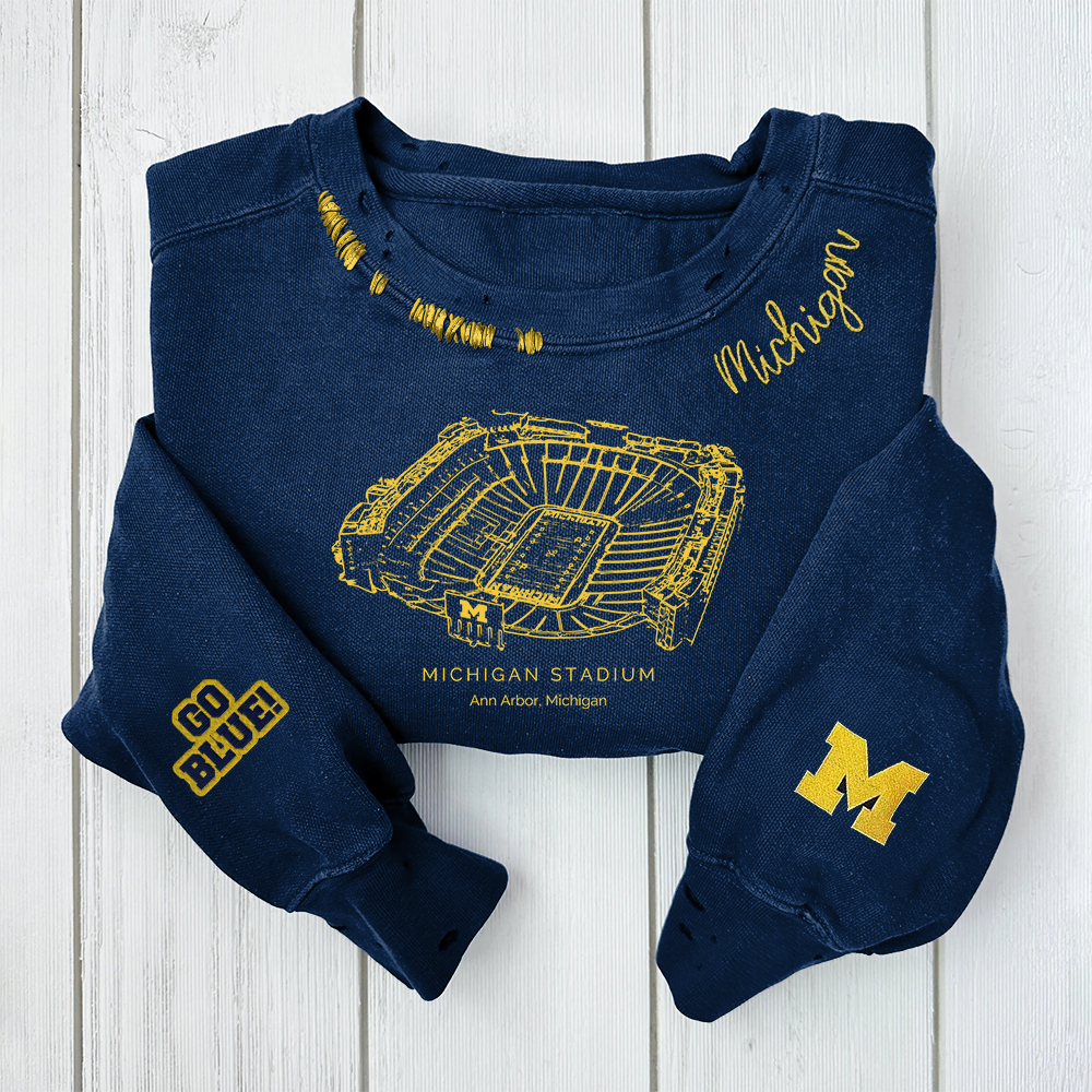 Custom Unisex Distressed Monogram Collar Sleeve Embroidery Chain Stitch Sweatshirt 