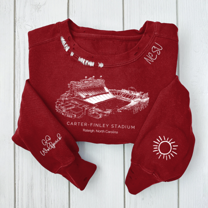 Carter–Finley Stadium - NC State Wolfpack football Unisex Distressed Monogram Collar Sleeve Embroidery Chain Stitch Sweatshirt