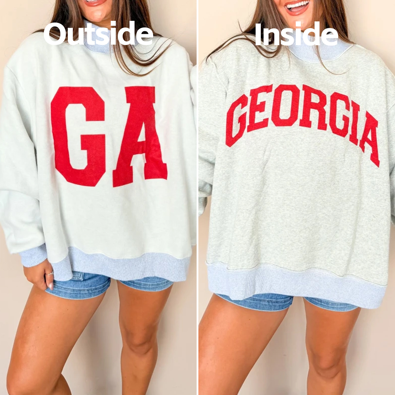 Georgia/GA Game Day Mock Neck Reversible Sweatshirt