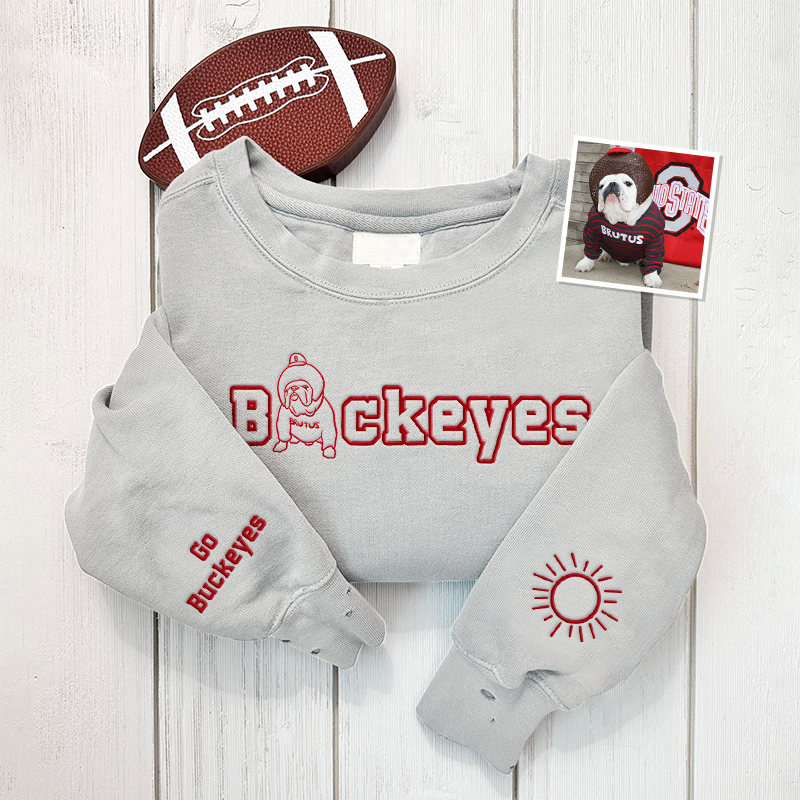 Custom College Team Embroidered Sweatshirt – Personalized College Spirit Wear, Pet Protrait Embroidered Sweatshirt, Game Day Outfit