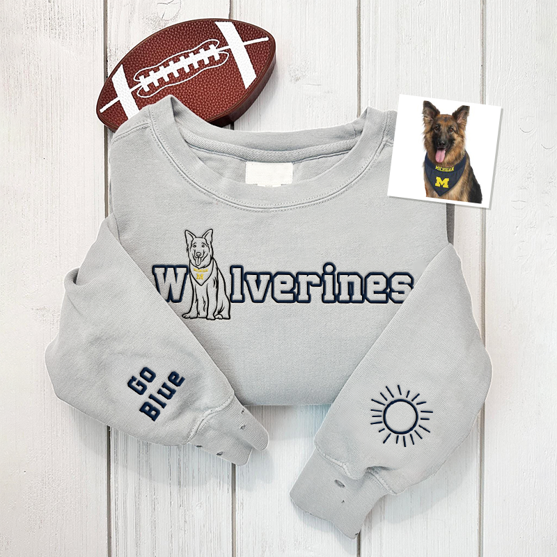 Custom College Team Embroidered Sweatshirt – Personalized College Spirit Wear, Pet Protrait Embroidered Sweatshirt, Game Day Outfit