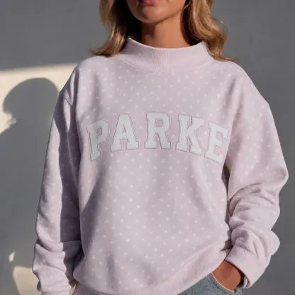 Custom Polka Dot Mockneck Appliqué Embroidery Oversized