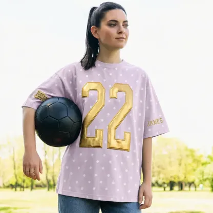 Custom Metallic Puff Number Polka Dot T-Shirt, Personalized Team Name Game Day Tee