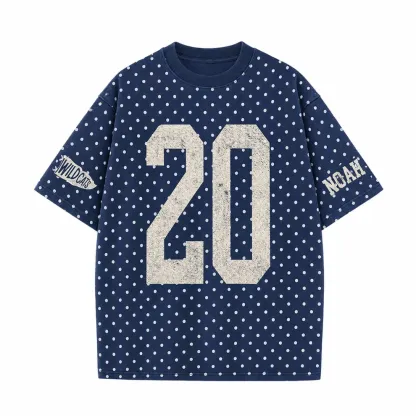 Custom Vintage Varsity Number or Letter Polka Dot Washed T-Shirt, Personalized Team Name Game Day Tee