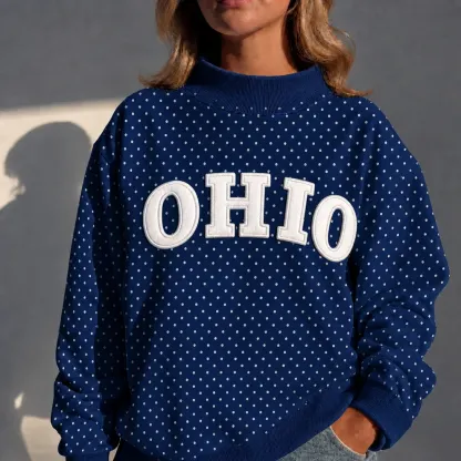 Custom Polka Dot Mockneck Appliqué Embroidery Oversized
