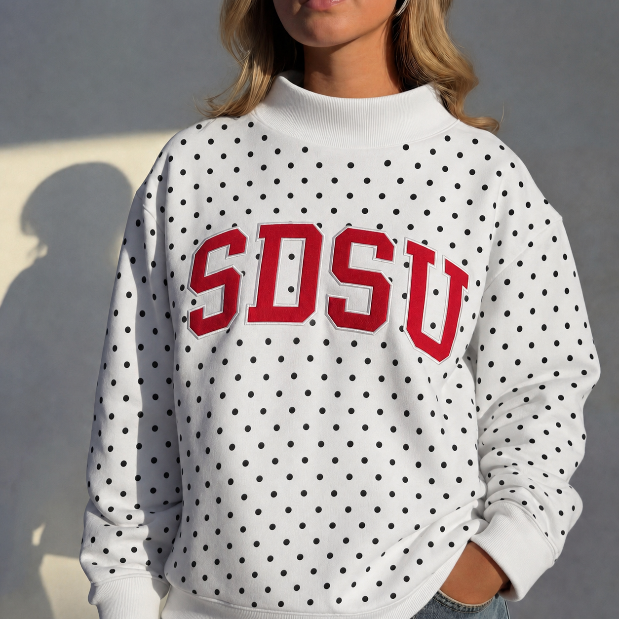 Custom Mockneck Embroidered Team Name Polka Dot Sweatshirt – Stand-up Collar | Game Day Wear