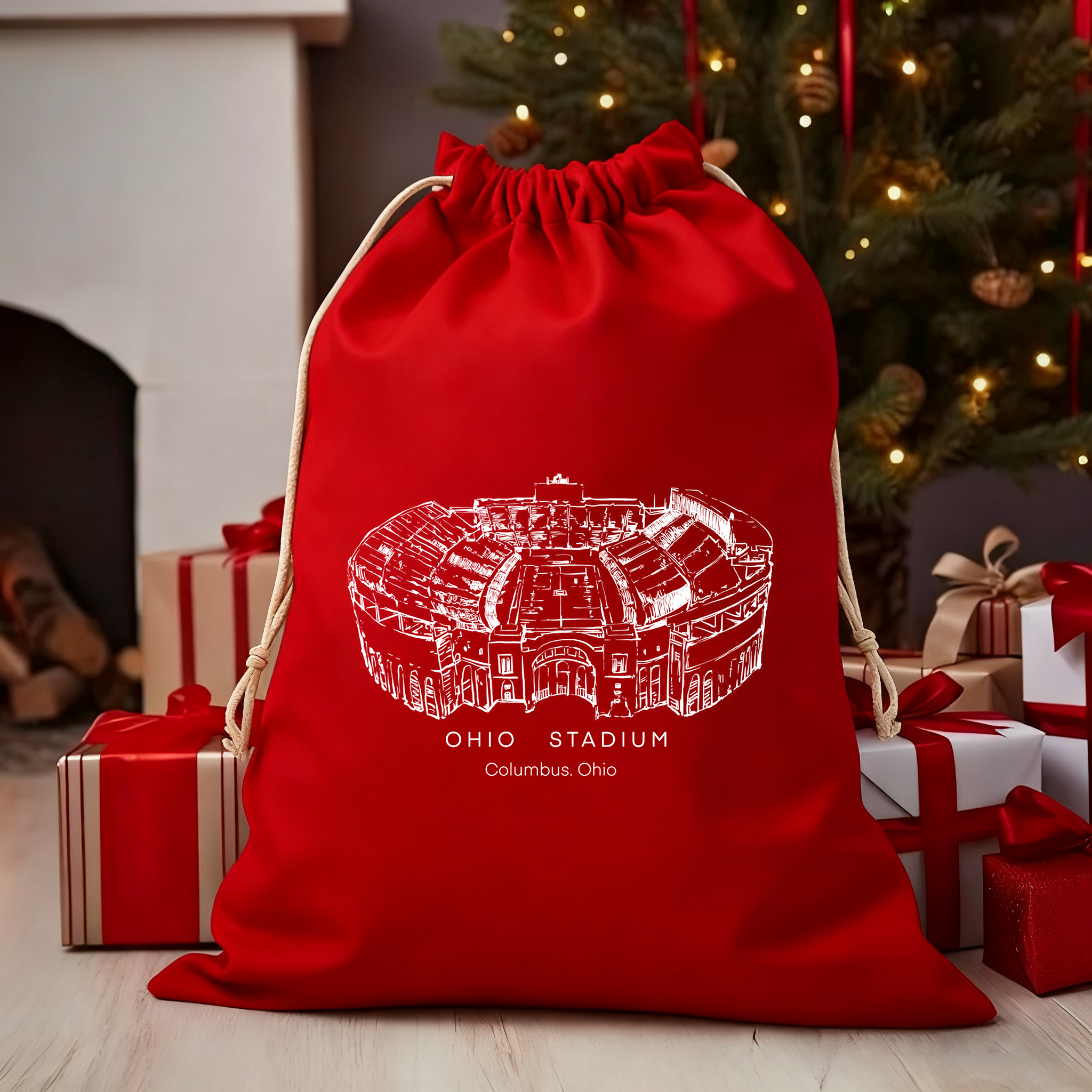 Ohio Stadium Drawstring Gift Bag, Christmas Gift