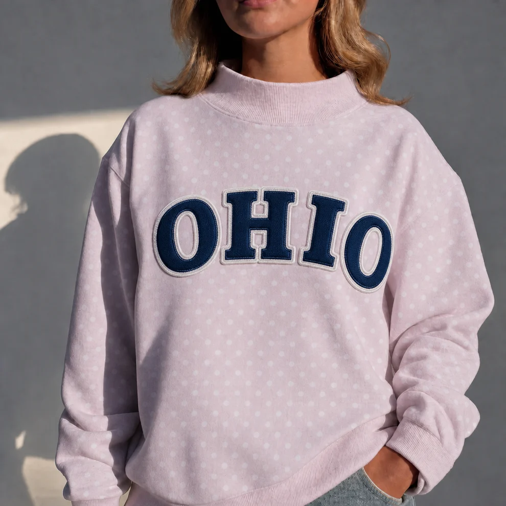 Custom Polka Dot Mockneck Appliqué Embroidery Oversized