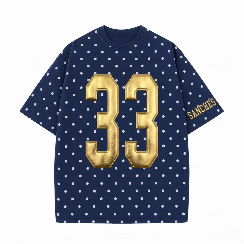 Custom Metallic Puff Number Polka Dot T-Shirt, Personalized Team Name Game Day Tee