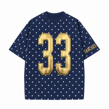 Custom Metallic Puff Number Polka Dot T-Shirt, Personalized Team Name Game Day Tee