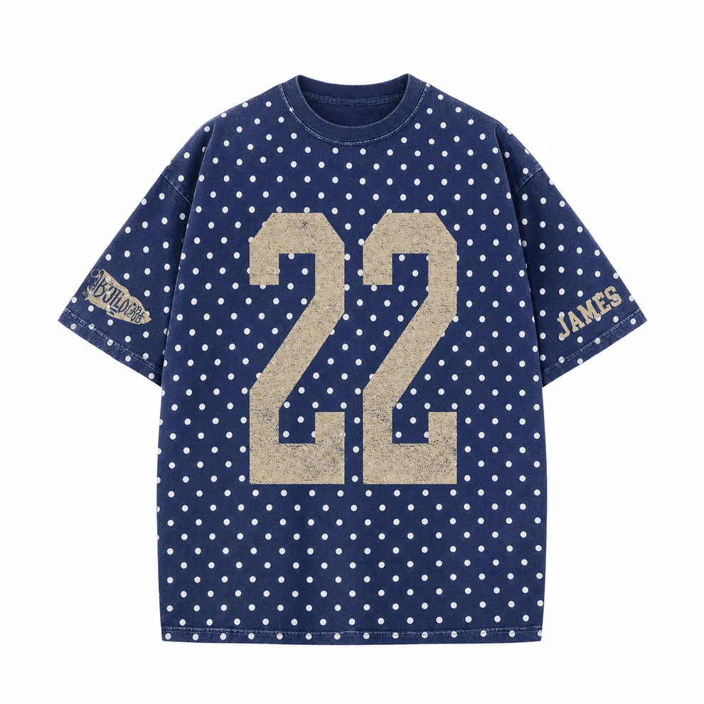 Custom Vintage Varsity Number or Letter Polka Dot Washed T-Shirt, Personalized Team Name Game Day Tee