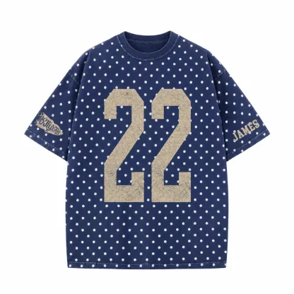 Custom Vintage Varsity Number or Letter Polka Dot Washed T-Shirt, Personalized Team Name Game Day Tee